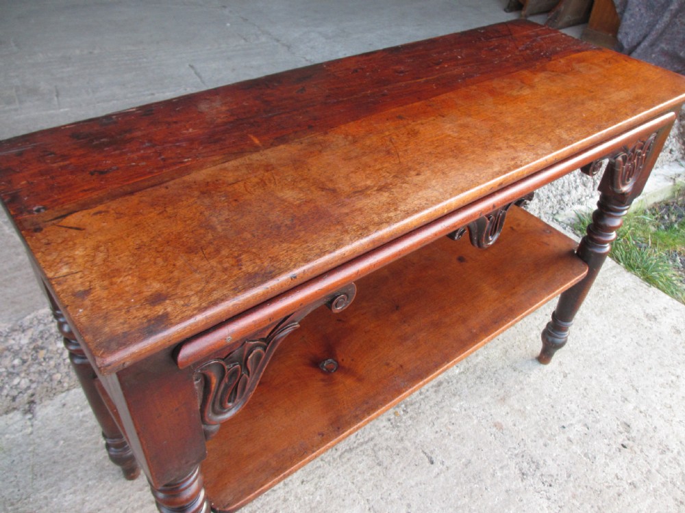 Unusual Victorian Mahogany Pull-out Side Console Buffet Side Table With Under Tier and Turned Legs View VI