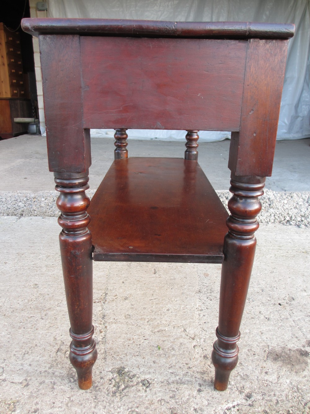 Unusual Victorian Mahogany Pull-out Side Console Buffet Side Table With Under Tier and Turned Legs View VIII
