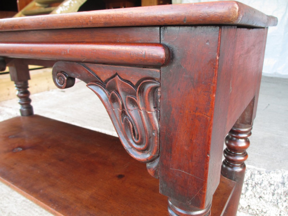 Unusual Victorian Mahogany Pull-out Side Console Buffet Side Table With Under Tier and Turned Legs View X