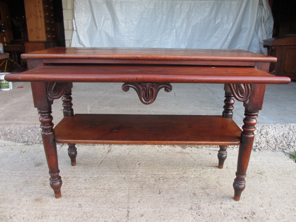 Unusual Victorian Mahogany Pull-out Side Console Buffet Side Table With Under Tier and Turned Legs View XIII