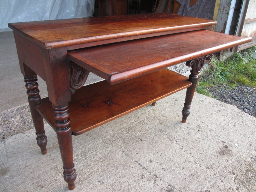 Unusual Victorian Mahogany Pull-out Side Console Buffet Side Table With Under Tier and Turned Legs View XIV