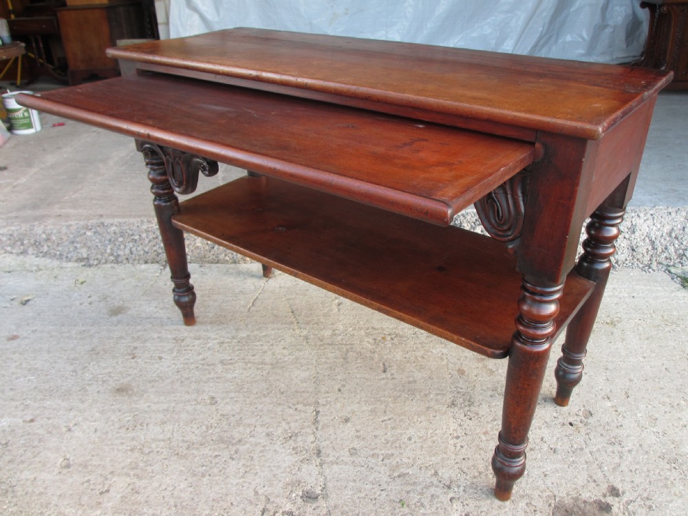 Unusual Victorian Mahogany Pull-out Side Console Buffet Side Table With Under Tier and Turned Legs View XV