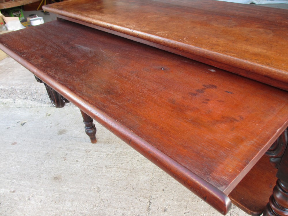 Unusual Victorian Mahogany Pull-out Side Console Buffet Side Table With Under Tier and Turned Legs View XVI