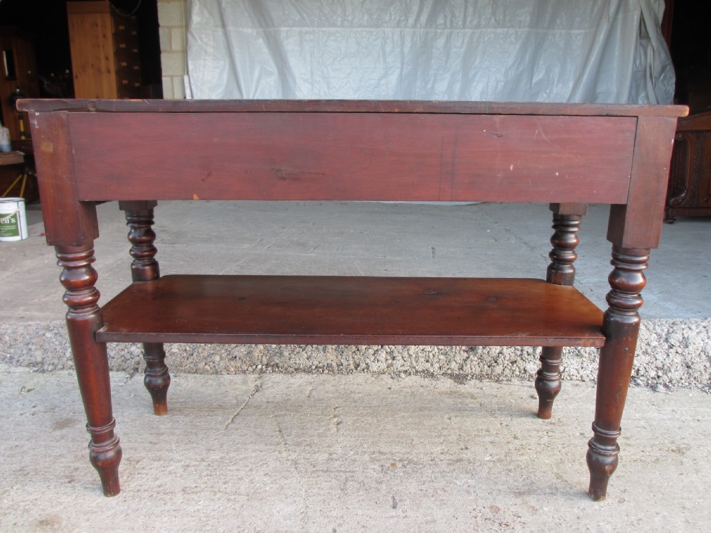 Unusual Victorian Mahogany Pull-out Side Console Buffet Side Table With Under Tier and Turned Legs View XVII