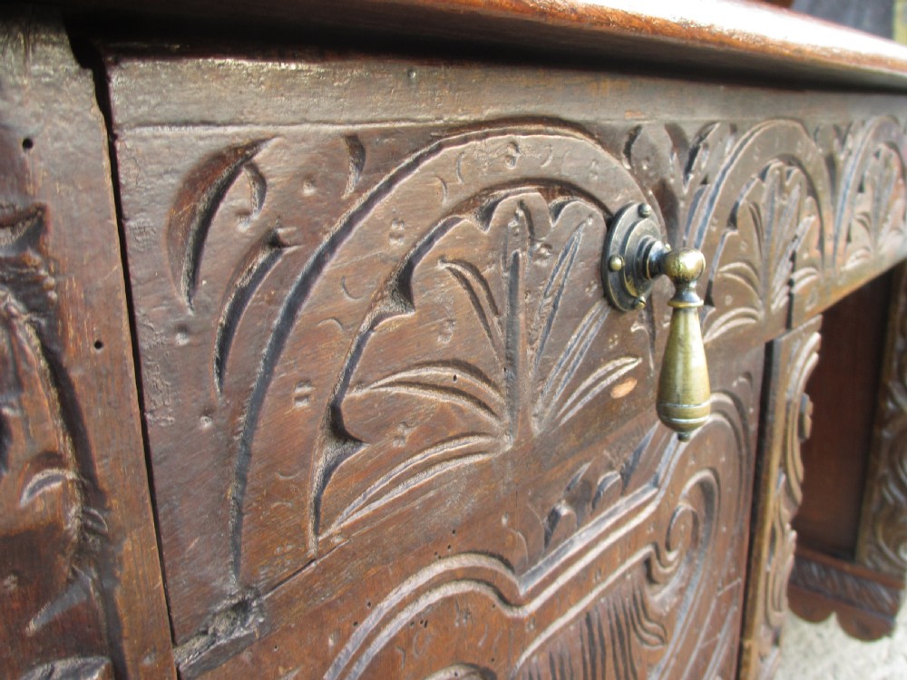Victorian Heavily Carved Oak Kneehole Desk, 2 Cupboards 3 Drawers  View VIII