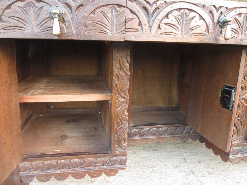 Victorian Heavily Carved Oak Kneehole Desk, 2 Cupboards 3 Drawers  View XX