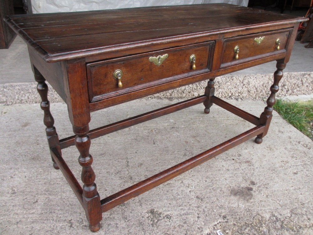 Georgian oak console side table with box stretcher and twin drawers