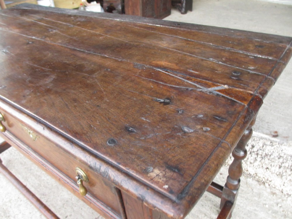 Georgian oak console side table with box stretcher and twin drawers View III