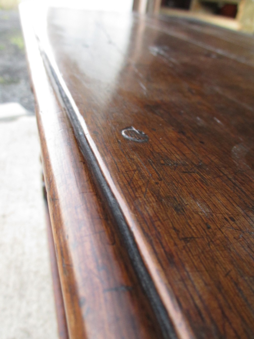 Georgian oak console side table with box stretcher and twin drawers View IV