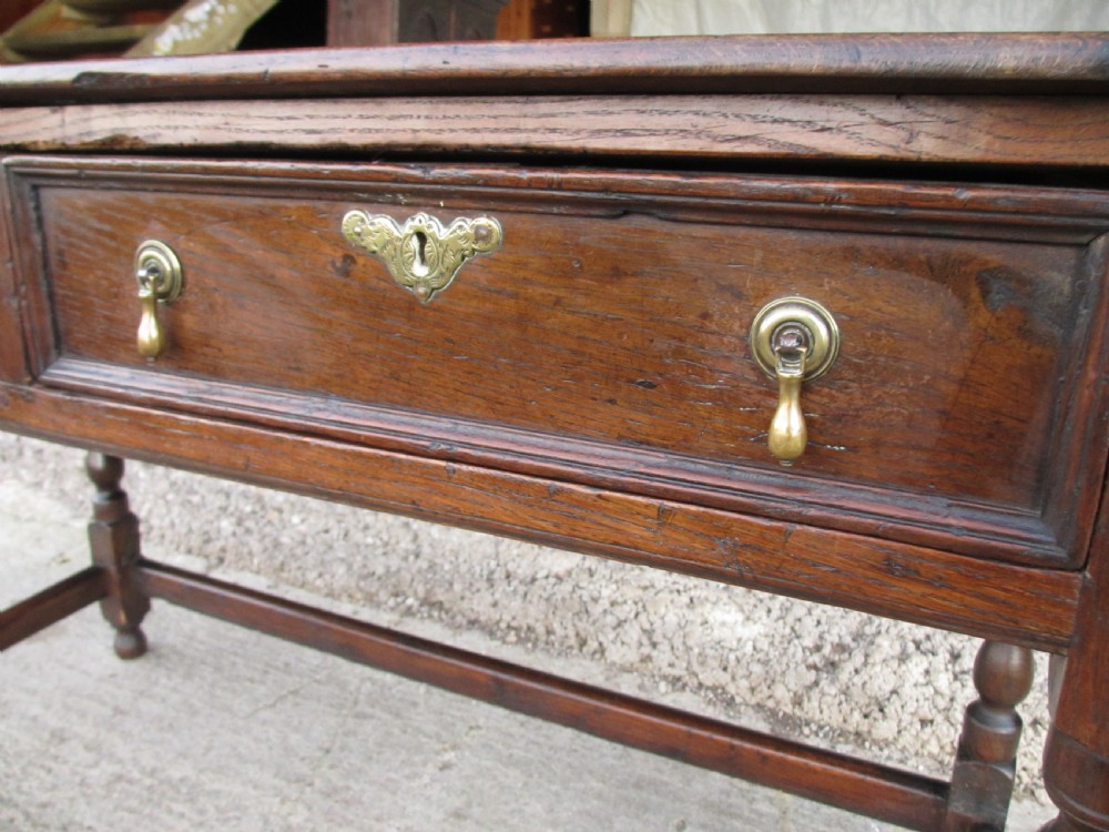 Georgian oak console side table with box stretcher and twin drawers View VI