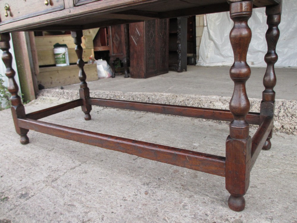 Georgian oak console side table with box stretcher and twin drawers View VII