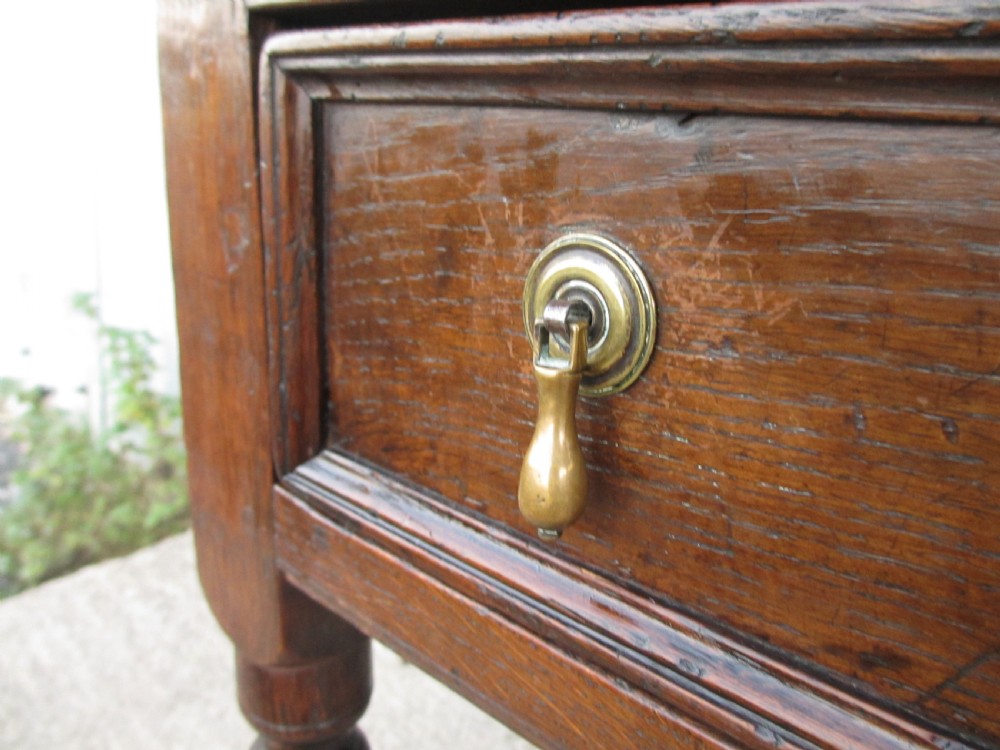 Georgian oak console side table with box stretcher and twin drawers View IX