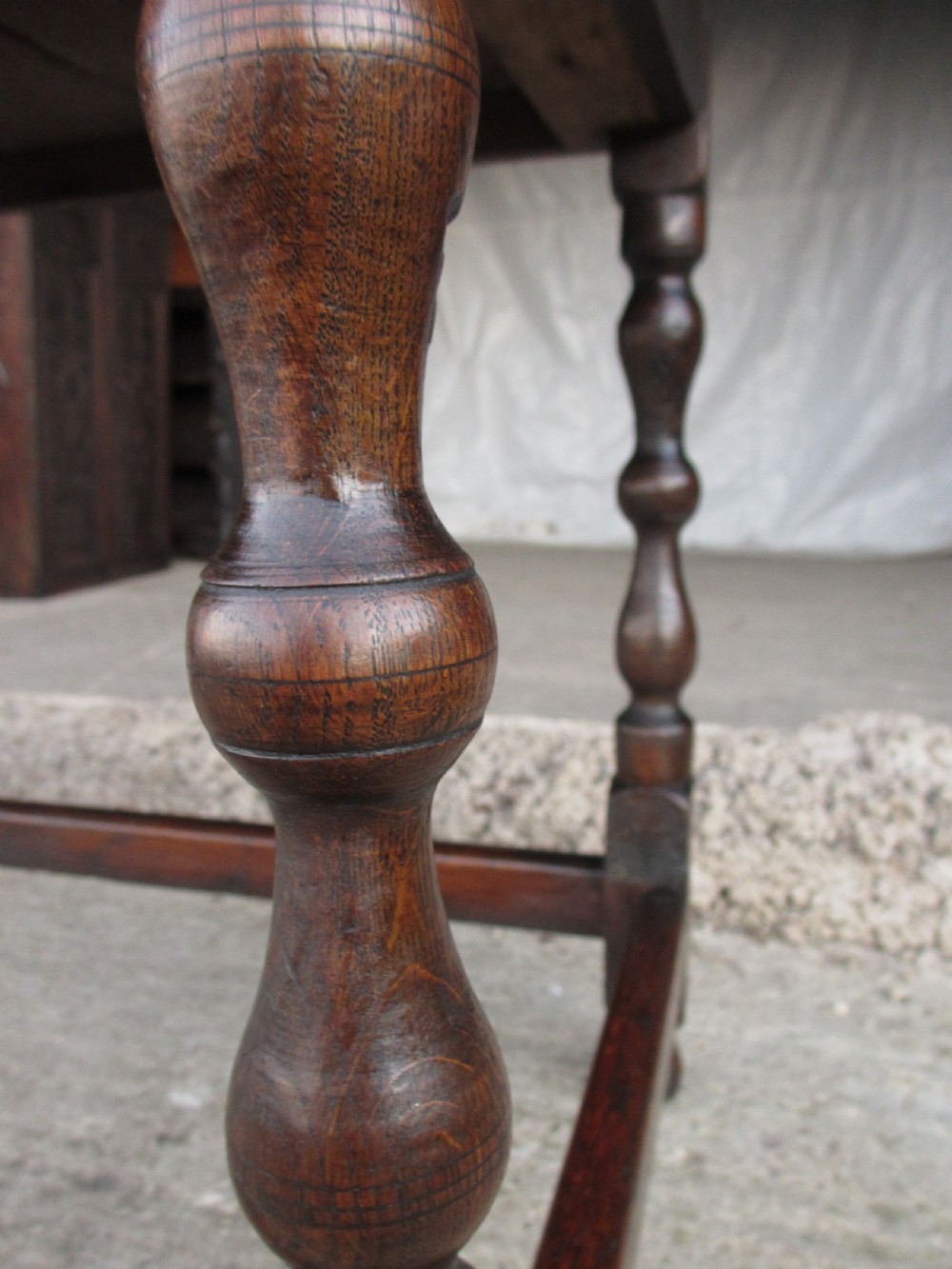 Georgian oak console side table with box stretcher and twin drawers View XI