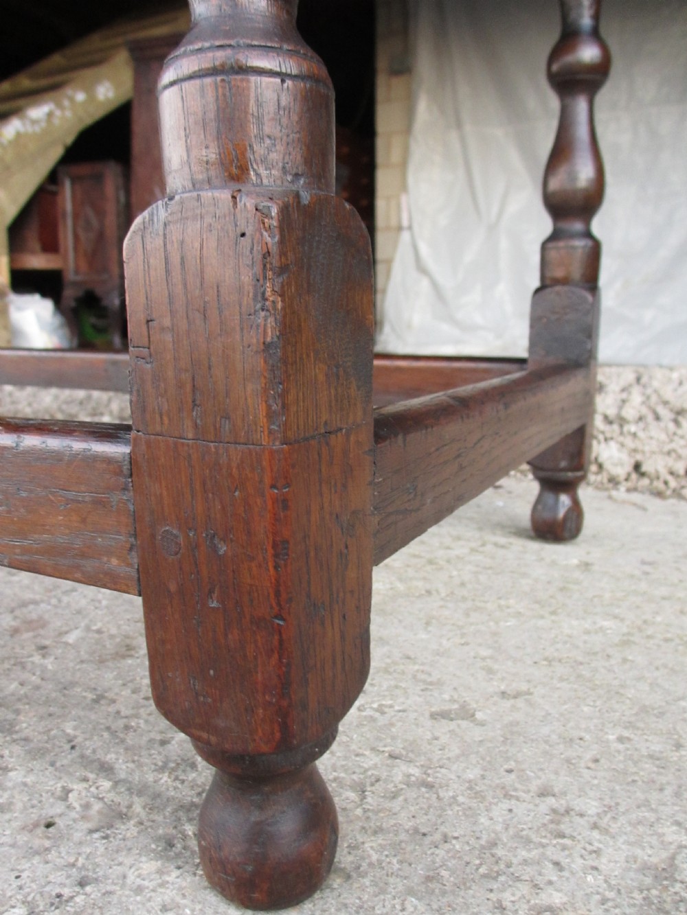 Georgian oak console side table with box stretcher and twin drawers View XII