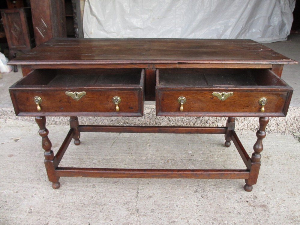 Georgian oak console side table with box stretcher and twin drawers View XIII