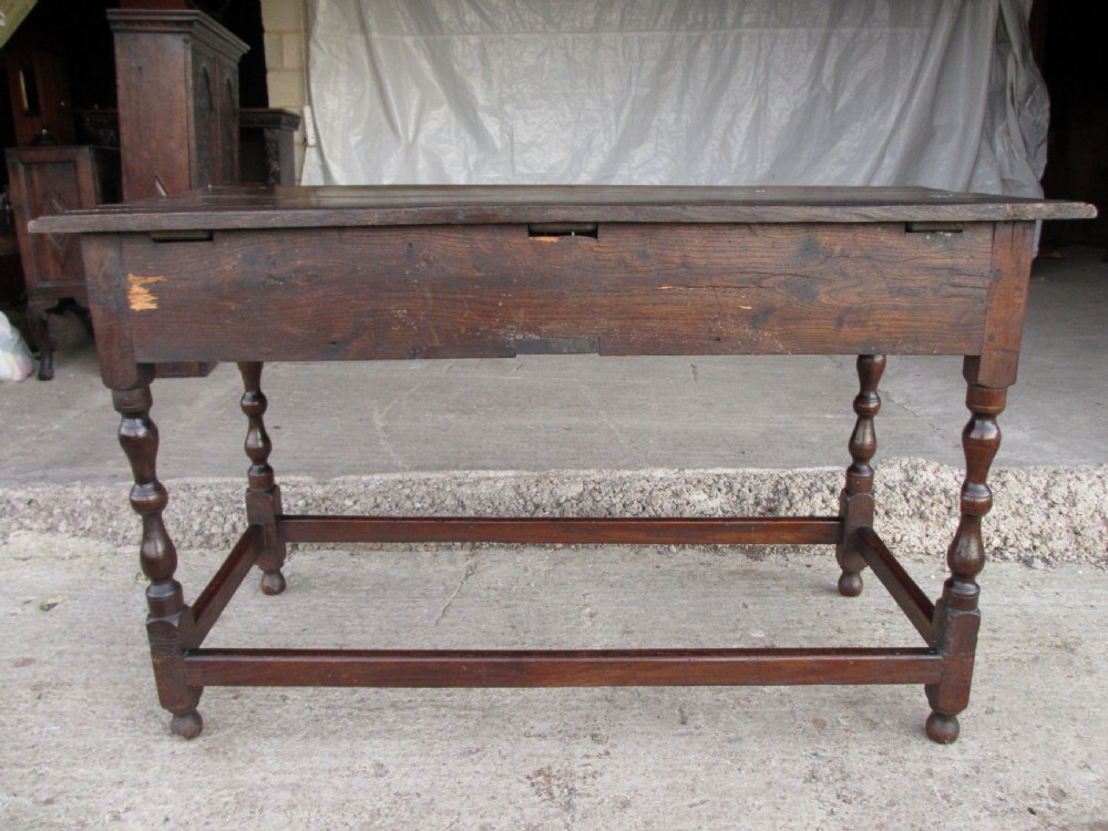 Georgian oak console side table with box stretcher and twin drawers View XVI