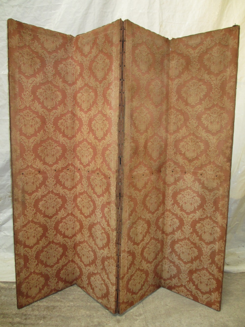 Edwardian four fold screen with floral upholstery