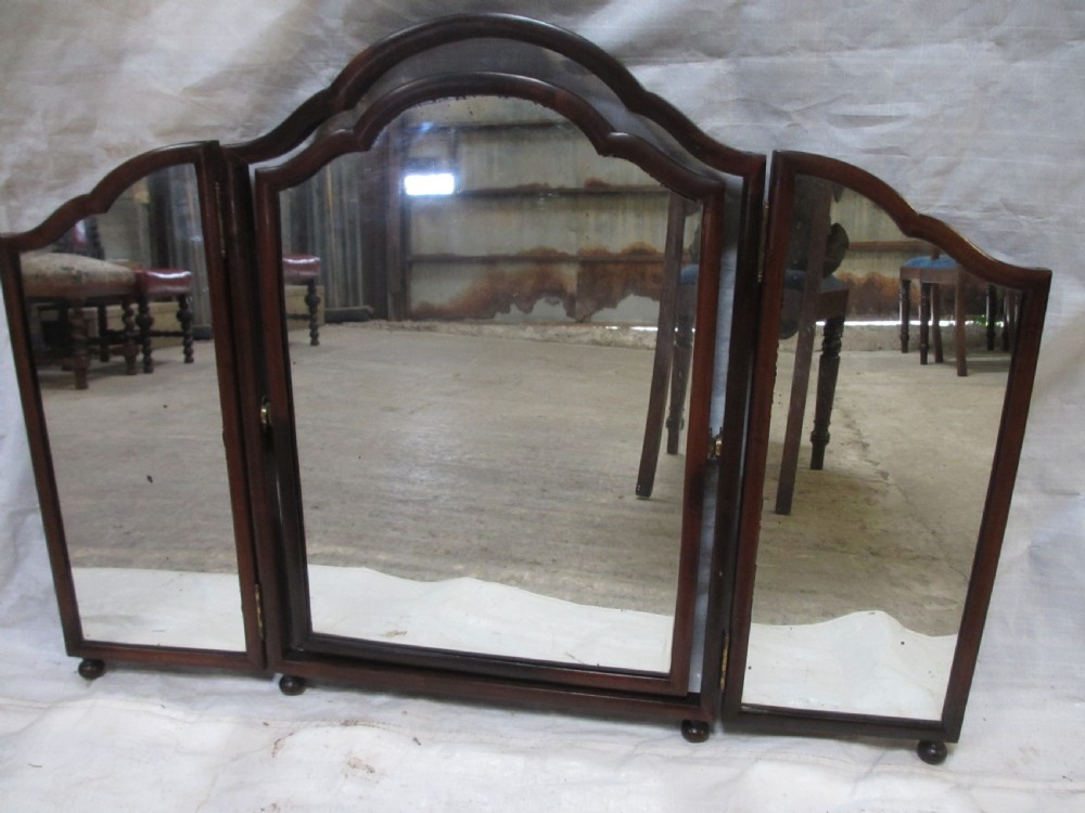 Edwardian mahogany triptych swing mirror with reeded columns