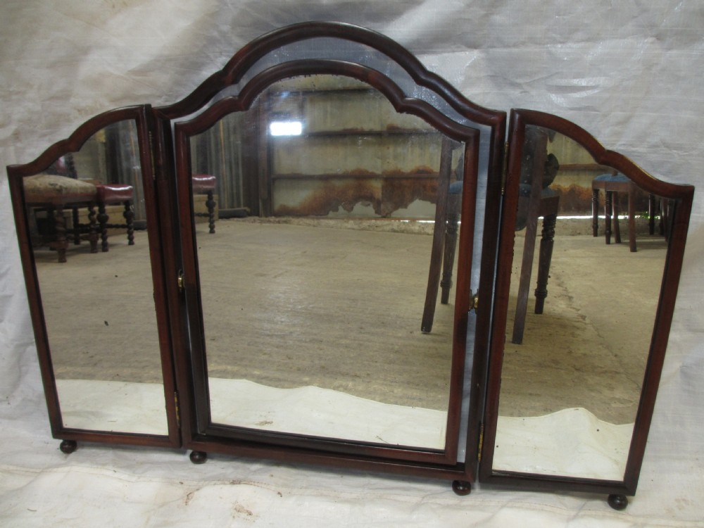 Edwardian mahogany triptych swing mirror with reeded columns View II