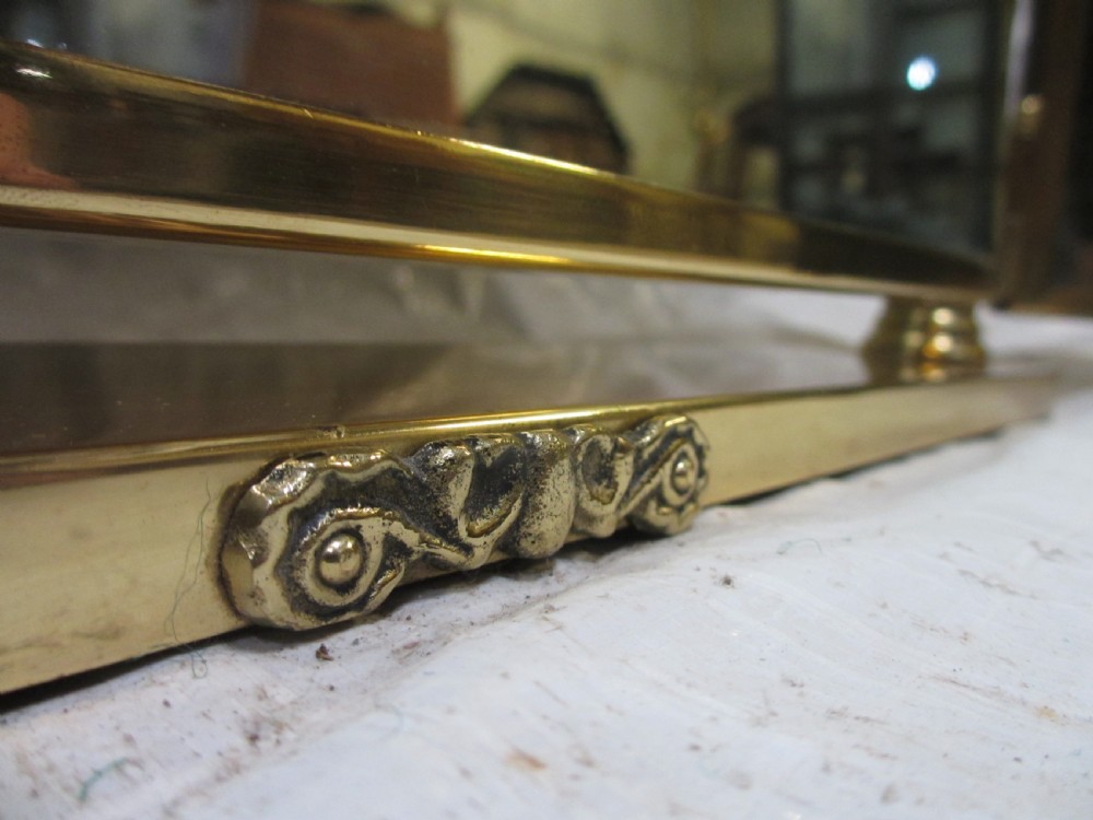 Edwardian brass triptych folding swing dressing table mirror with lion finials View VIII