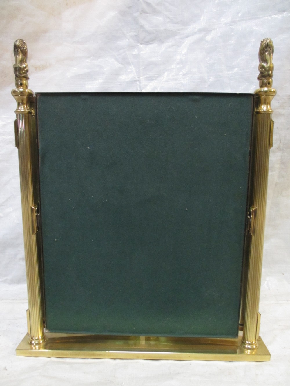 Edwardian brass triptych folding swing dressing table mirror with lion finials View XV