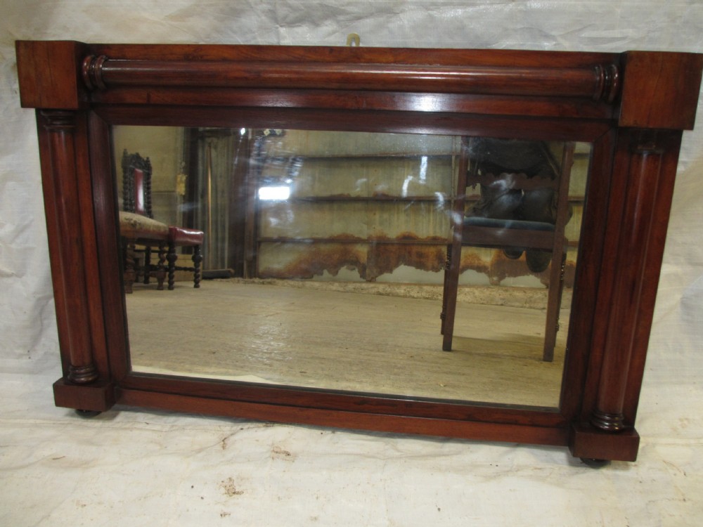19th century regency mahogany rectangular overmantle mirror with column edged frame View VI