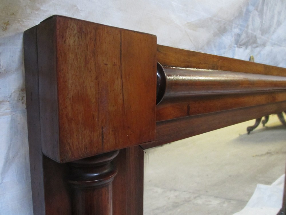 19th century regency mahogany rectangular overmantle mirror with column edged frame View VII