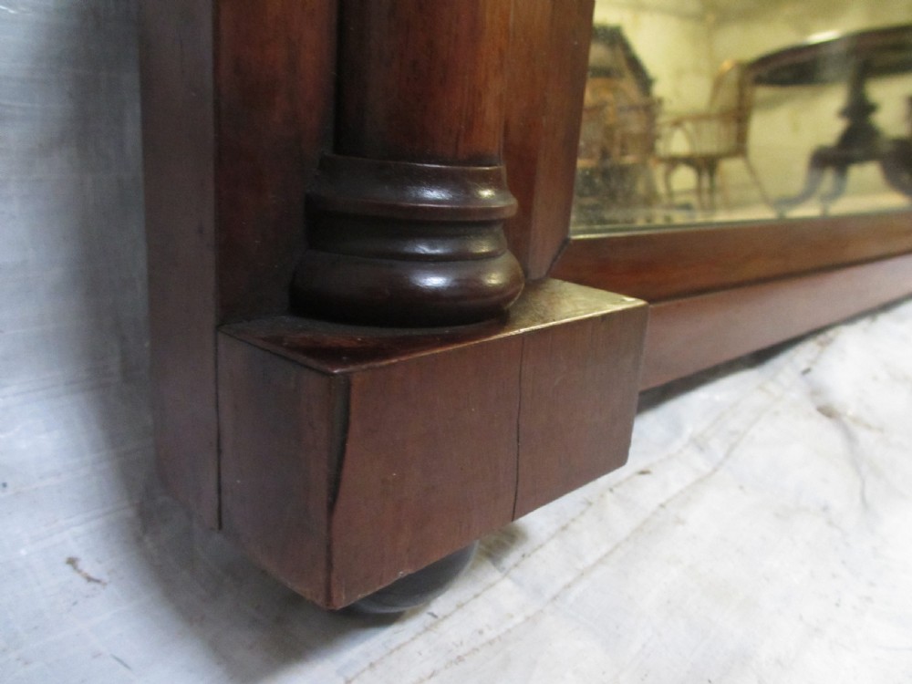19th century regency mahogany rectangular overmantle mirror with column edged frame View IX