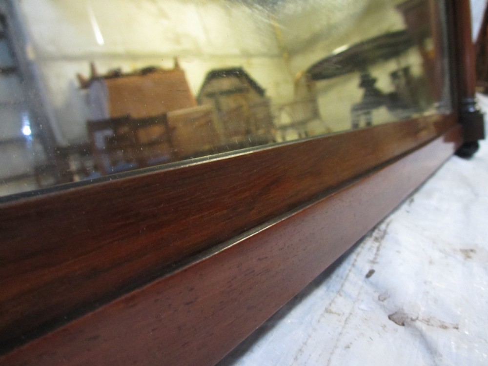 19th century regency mahogany rectangular overmantle mirror with column edged frame View X