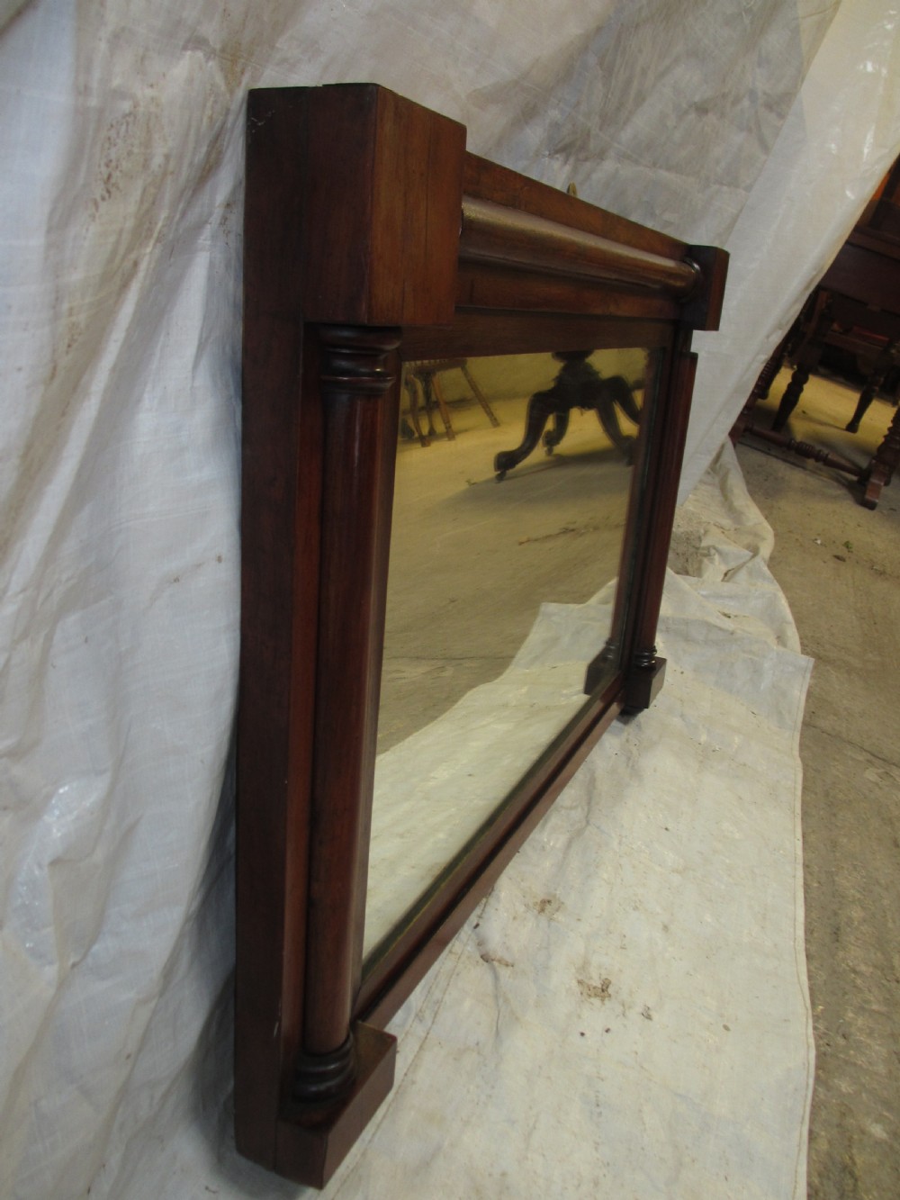 19th century regency mahogany rectangular overmantle mirror with column edged frame View XII