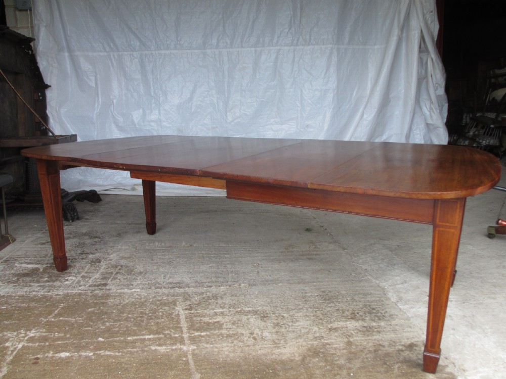 Edwardian D-end mahogany extending dining table, 2 leaves and winding handle, tapered legs and spade feet View VIII