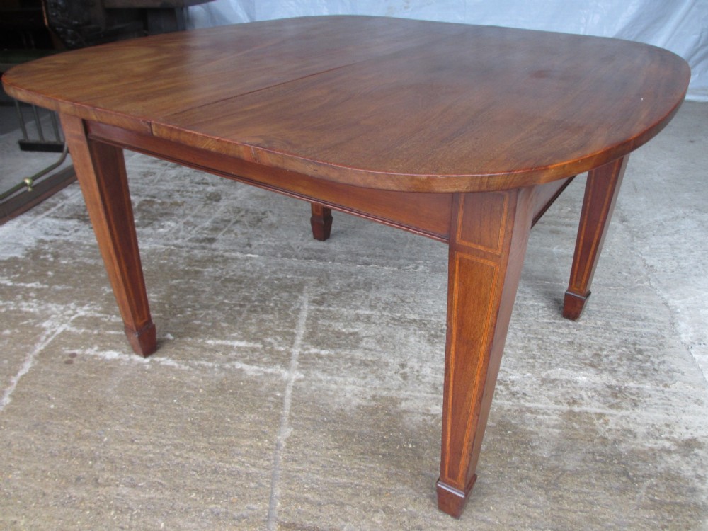 Edwardian D-end mahogany extending dining table, 2 leaves and winding handle, tapered legs and spade feet View XIII