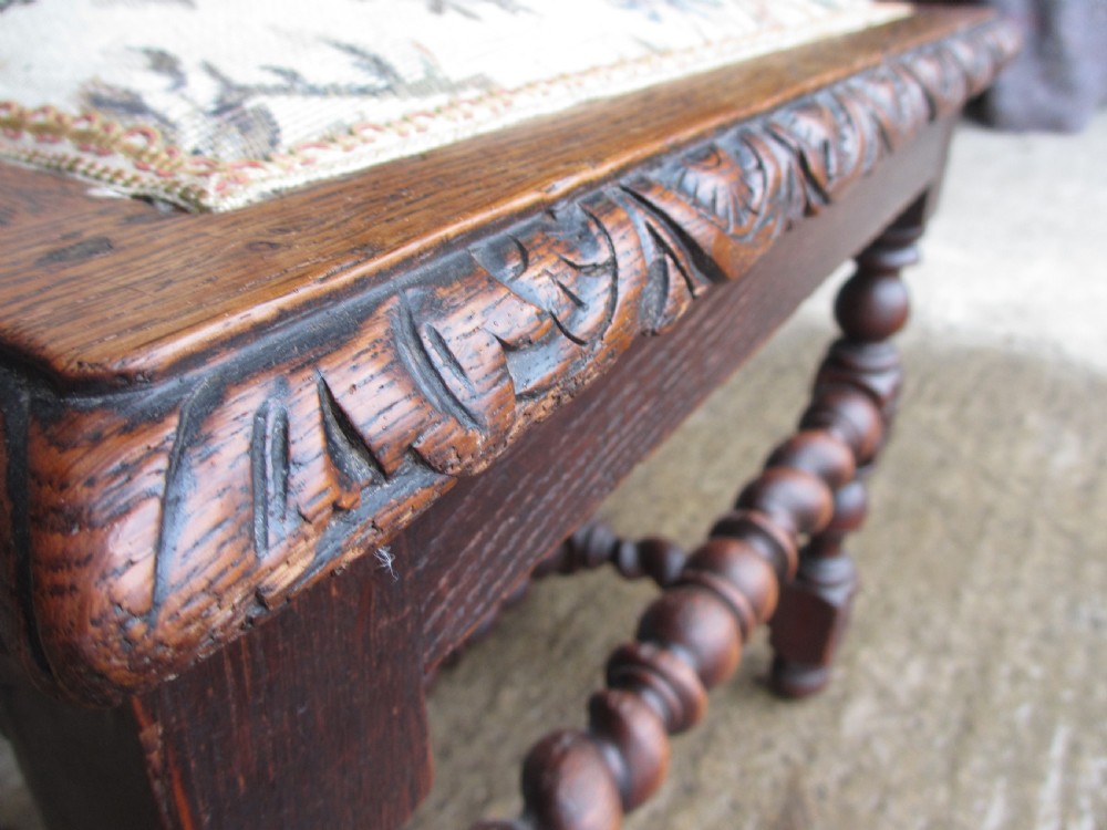 Set of 6 Victorian carved oak dining chairs, barley twist supports and stretchers, upholstered seats backs  View XII