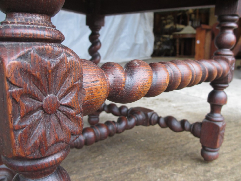 Set of 6 Victorian carved oak dining chairs, barley twist supports and stretchers, upholstered seats backs  View XV