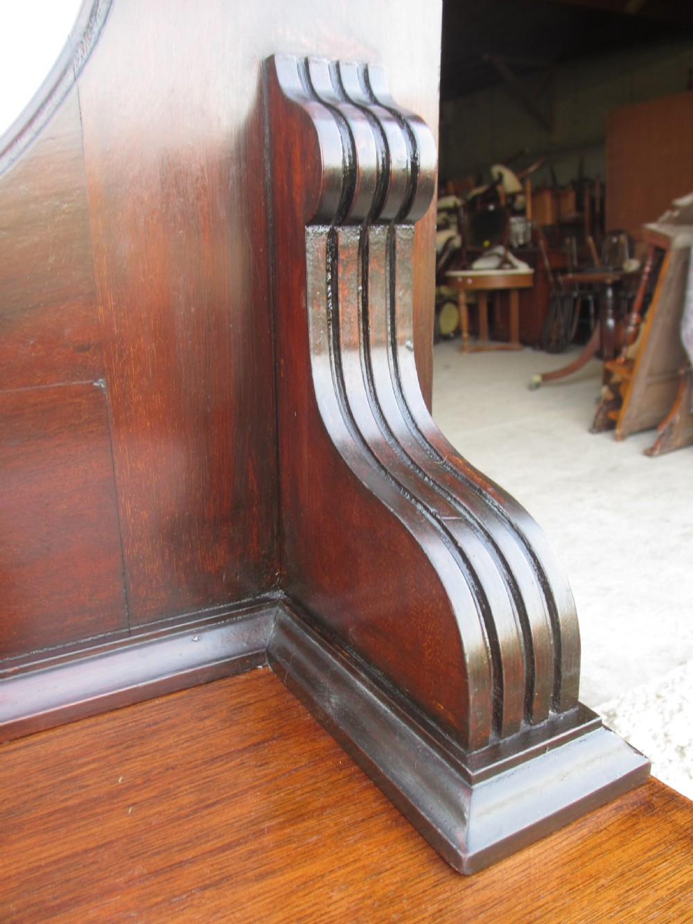 Victorian mahogany mirrored duchess dressing table with scroll supports View III