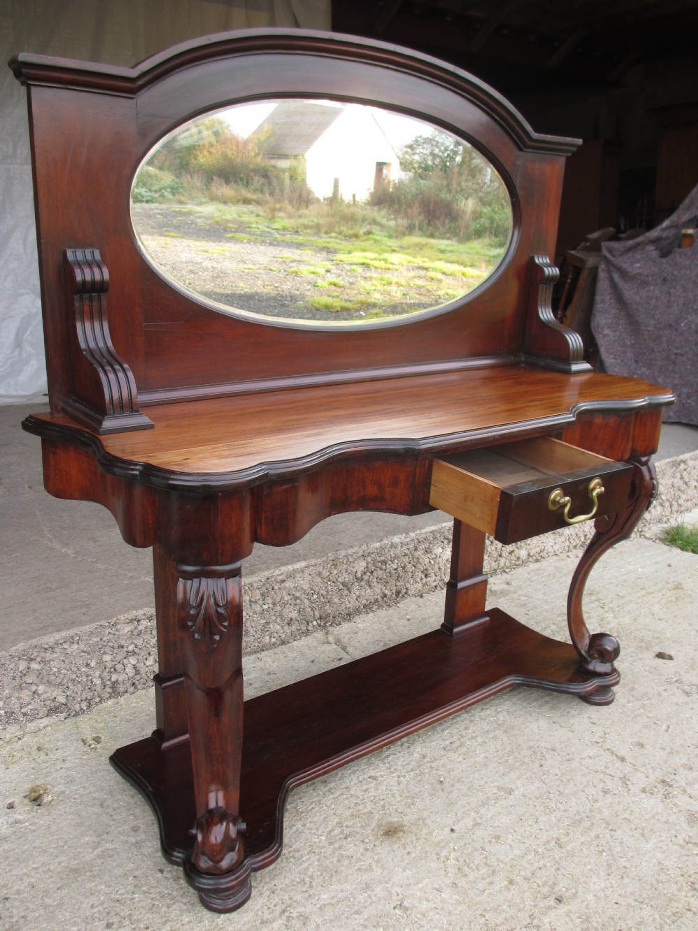 Victorian mahogany mirrored duchess dressing table with scroll supports View VI