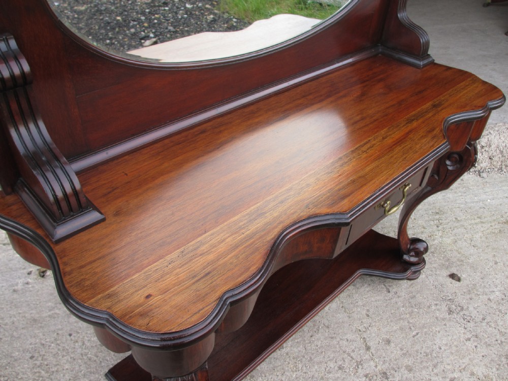 Victorian mahogany mirrored duchess dressing table with scroll supports View VIII
