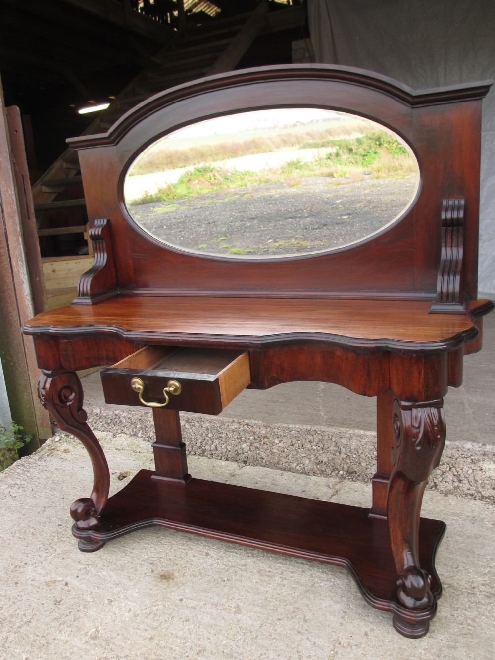 Victorian mahogany mirrored duchess dressing table with scroll supports View XIII