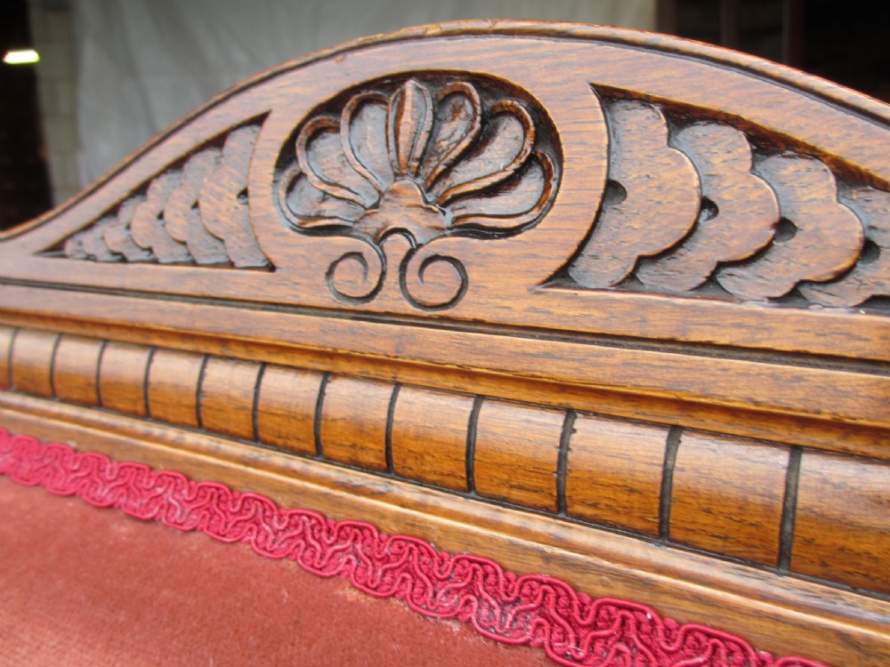 Pair lady's and gent's victorian oak upholstered parlour armchairs View VIII