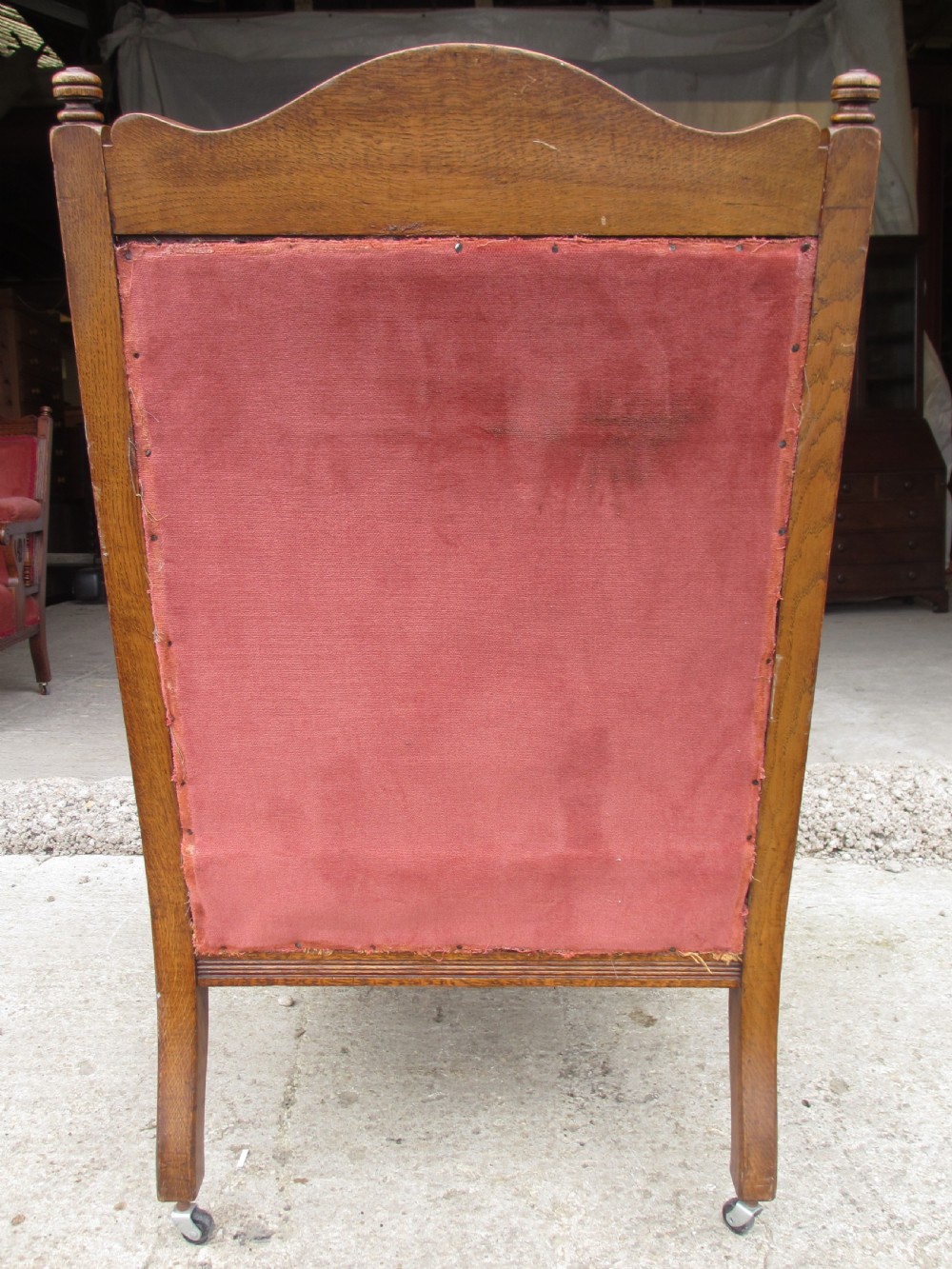 Pair lady's and gent's victorian oak upholstered parlour armchairs View XVII
