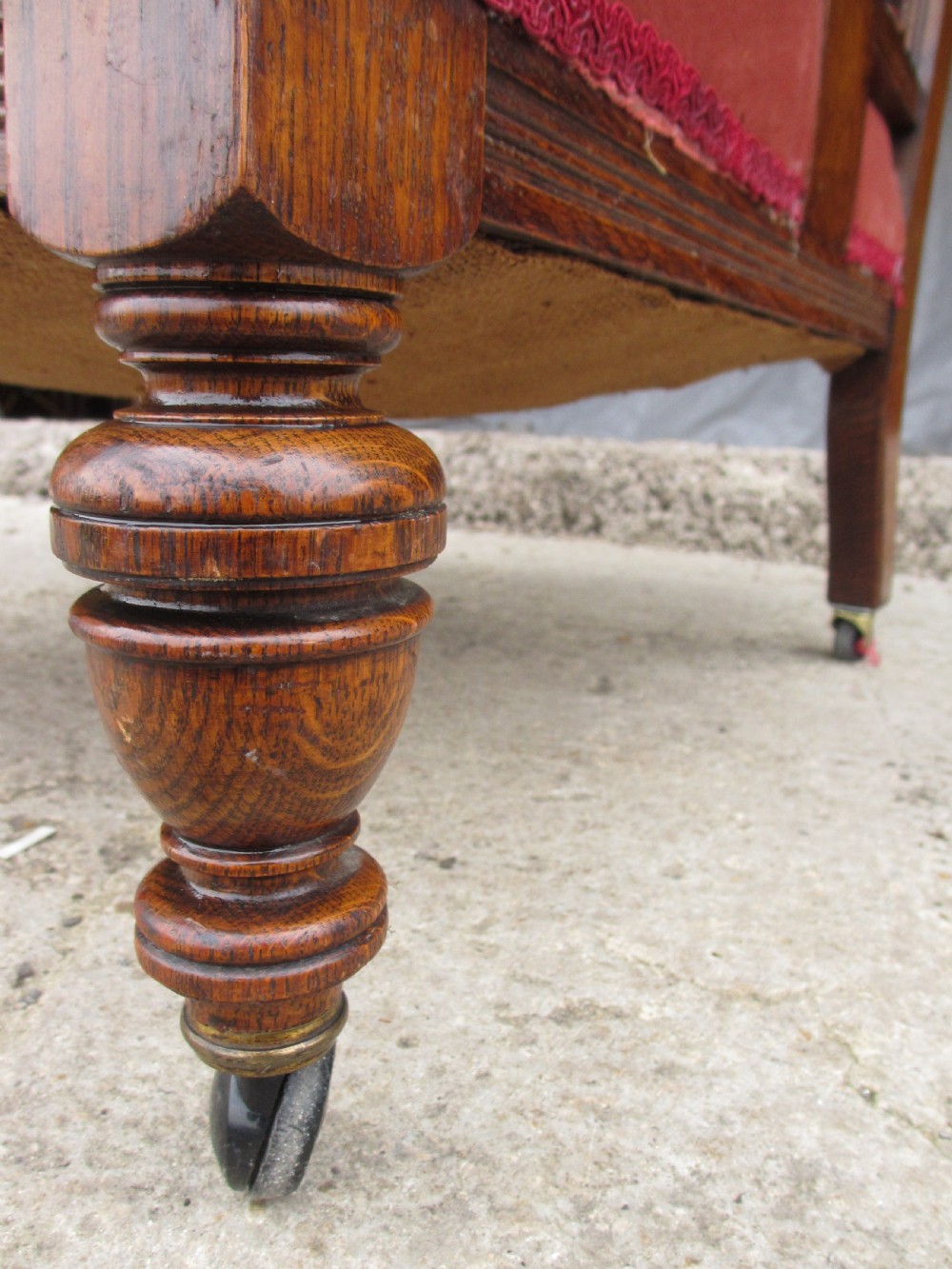 Pair lady's and gent's victorian oak upholstered parlour armchairs View XXVIII