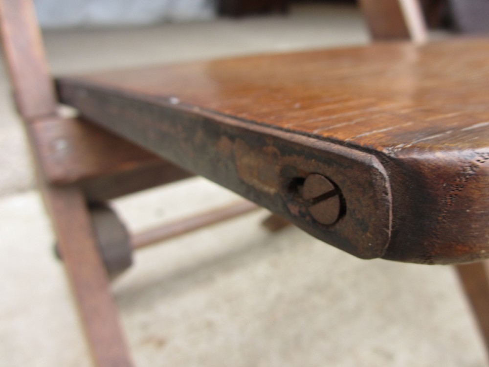 Unusual sturdy oak 3 seater folding theatre seats bench or settle C1910 View VII