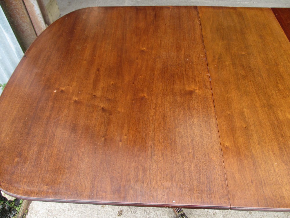 19th century mahogany extending twin tripod d-end dining table with brass paw castors with 2 leaves View IV