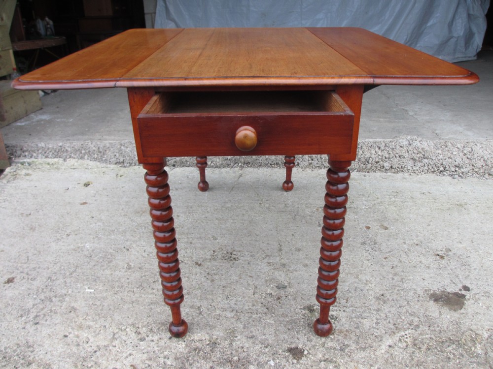 Victorian mahogany bobbin leg pembroke table with drawer View XVI