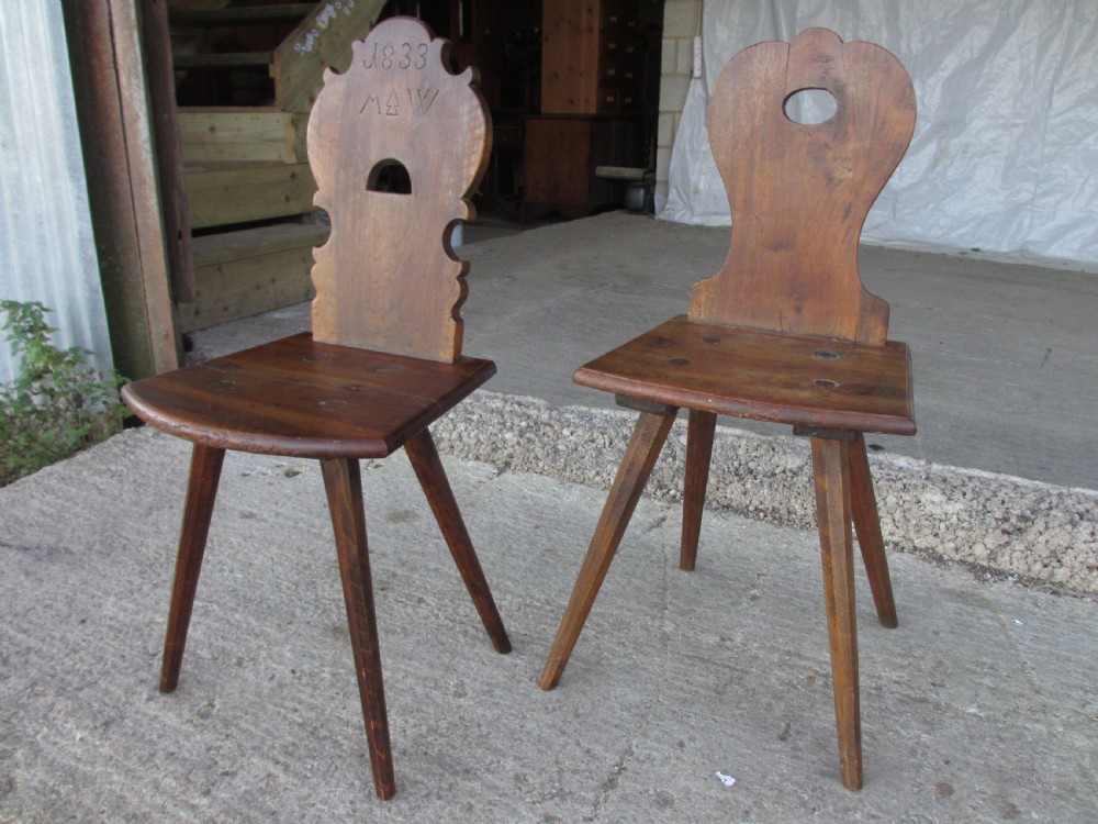 Matched pair of 19th century scandinavian birch primitive ocassional chairs