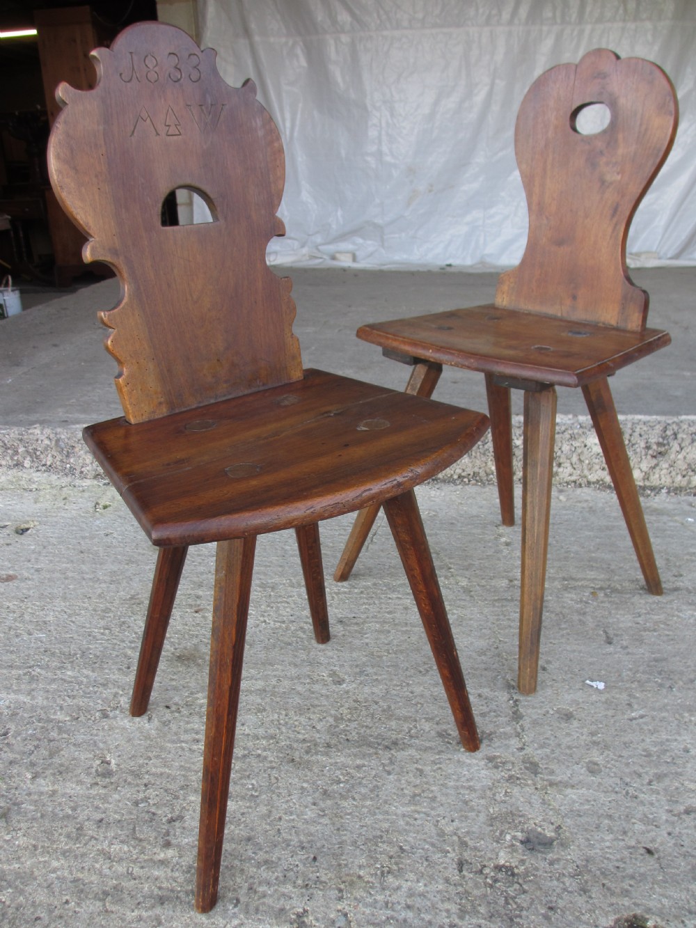 Matched pair of 19th century scandinavian birch primitive ocassional chairs View II