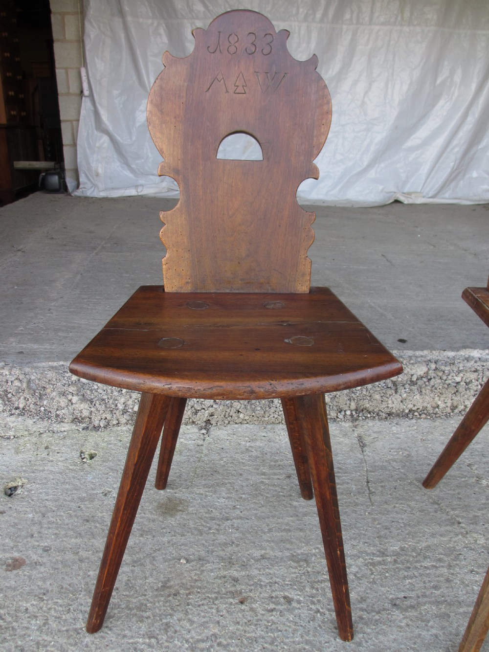 Matched pair of 19th century scandinavian birch primitive ocassional chairs View III
