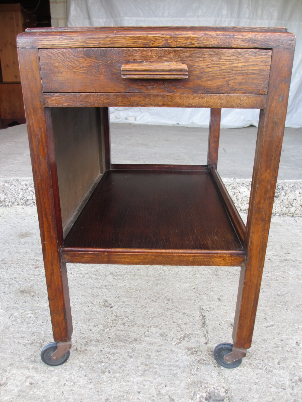 Oak extending tea trolley with cutlery drawer on castors C1920 View VII