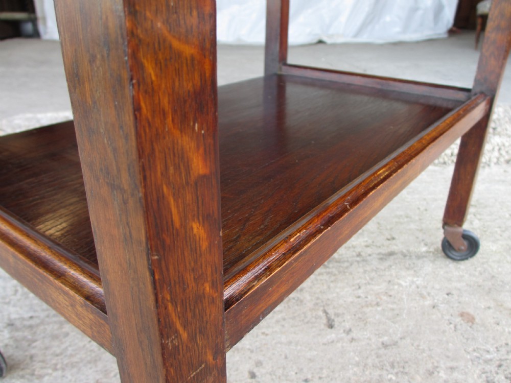 Oak extending tea trolley with cutlery drawer on castors C1920 View X
