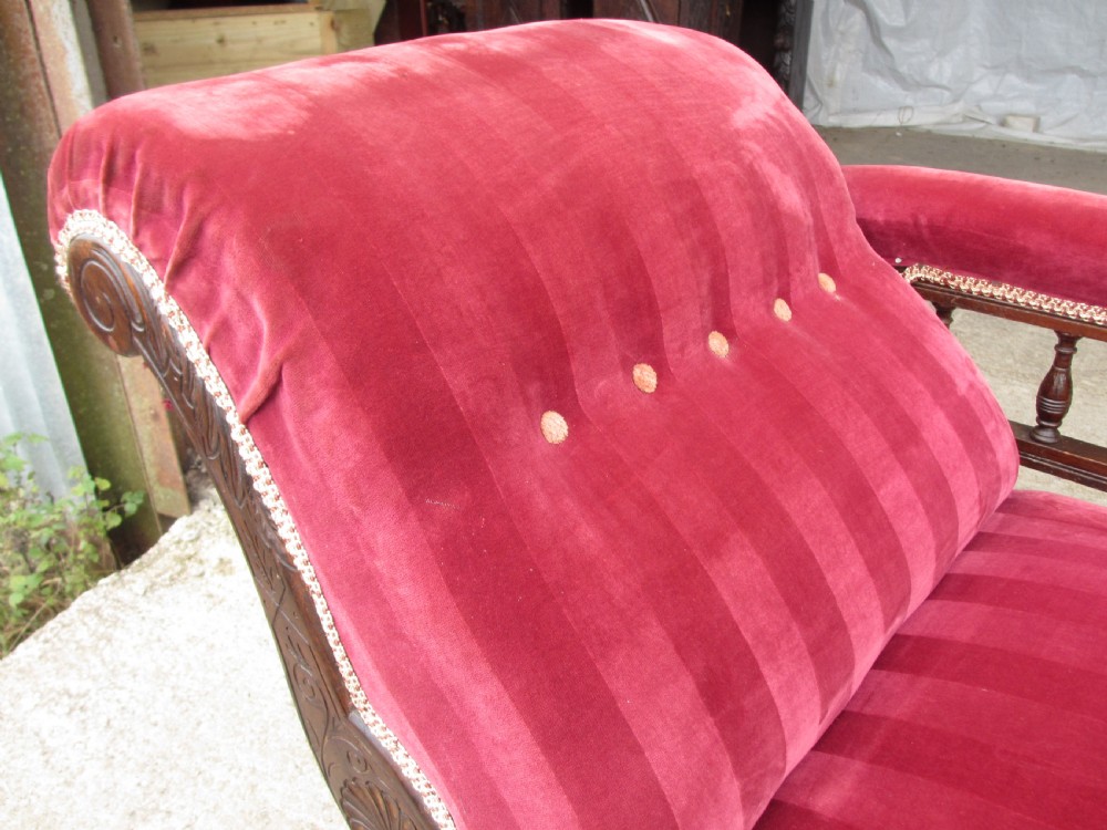 Victorian mahogany upholstered chaise longue turned supports and castors  View XIII